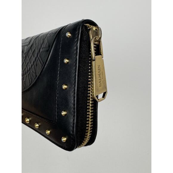 Balmain Embossed Leather Wallet in Black with Gold Hardware B-9 - Picture 3 of 16